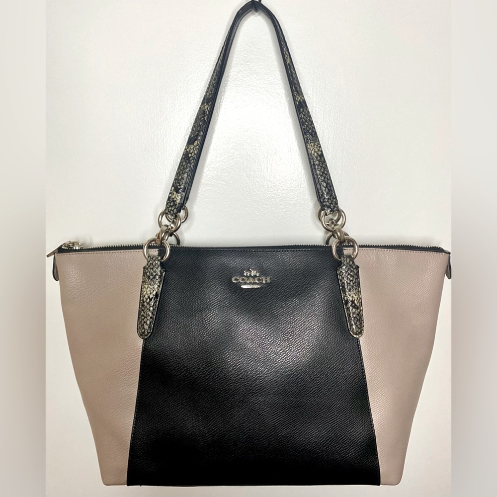 COACH Color-block Ava Tote with Exotic Snake Print Straps